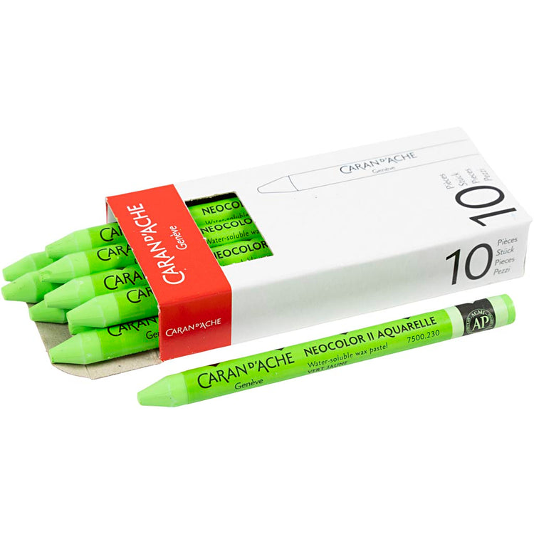 Caran dache caran d'ache neocolor ii, l : 10 cm, épaisseur 8,5 mm, jaune vert (230), 10 pièces 1 boîte