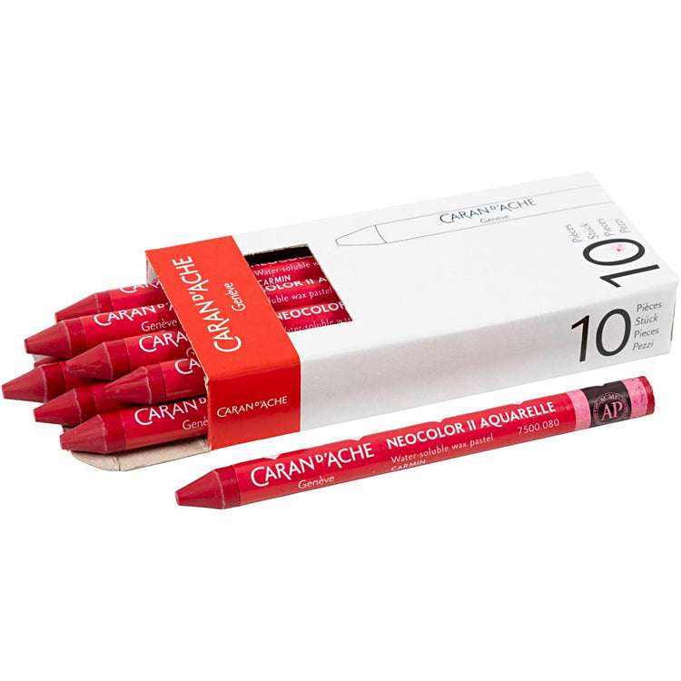 Caran dache caran d'ache neocolor ii, l : 10 cm, épaisseur 8,5 mm, carmin (080), 10 pièces 1 boîte
