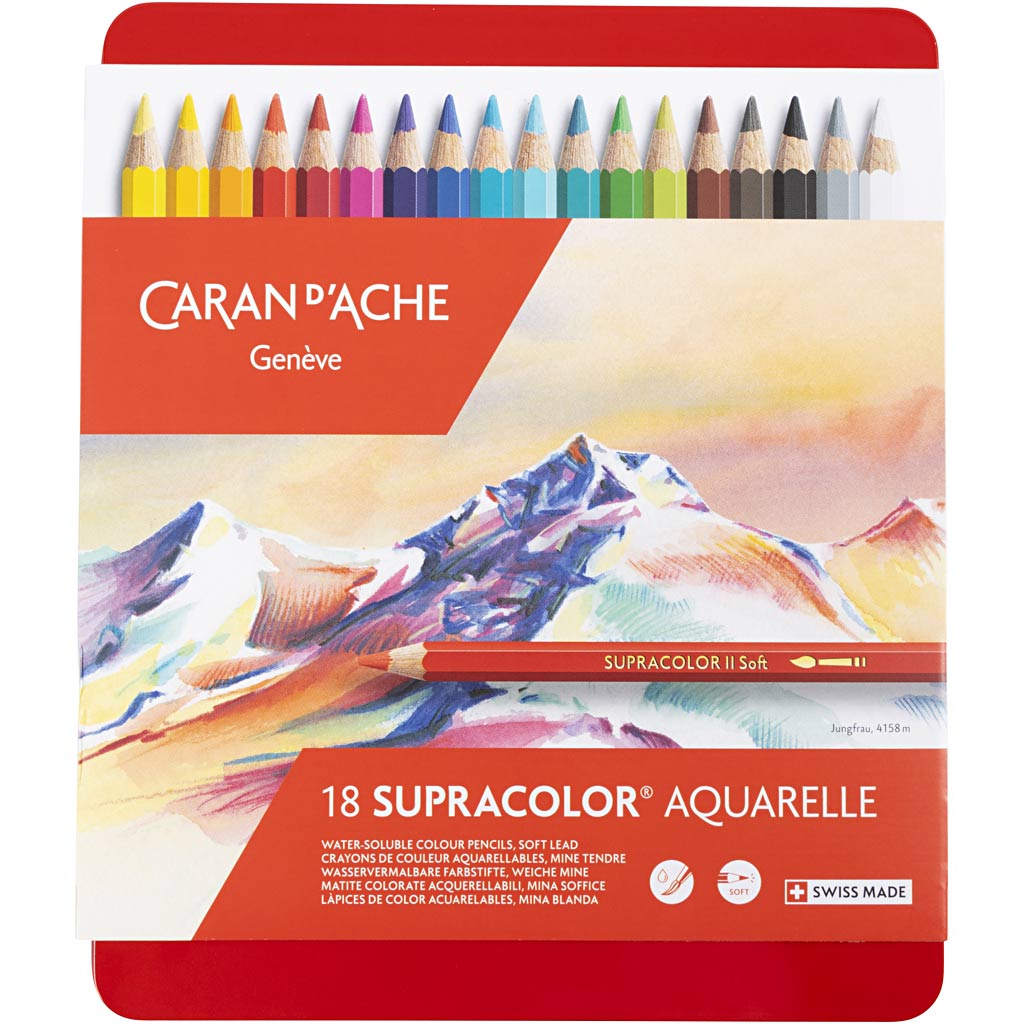 Crayons aquarelle Caran dache caran d'ache supracolor ii, l : 17 cm, mine 3,8 mm, différentes couleurs, 18 pièces 1 boîte