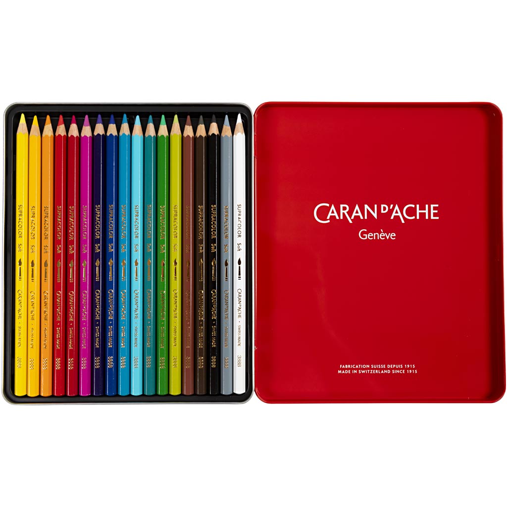 Crayons aquarelle Caran dache caran d'ache supracolor ii, l : 17 cm, mine 3,8 mm, différentes couleurs, 18 pièces 1 boîte