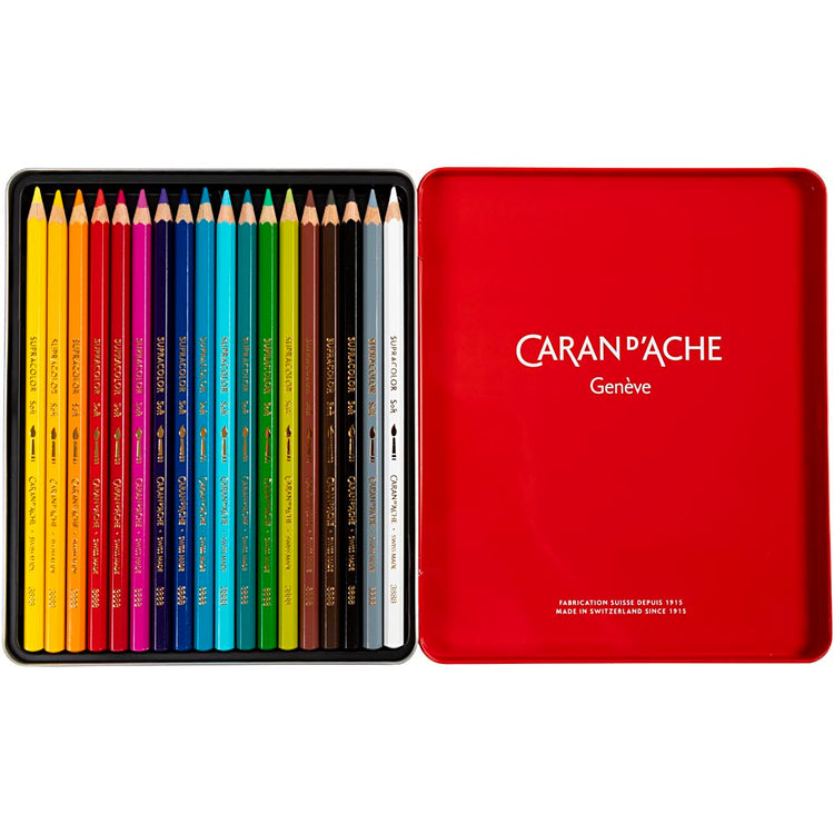 Crayons aquarelle Caran dache caran d'ache supracolor ii, l : 17 cm, mine 3,8 mm, différentes couleurs, 18 pièces 1 boîte