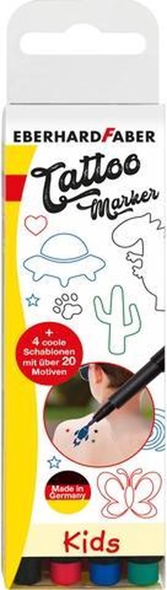 Marqueurs de tatouage Eberhard Faber - enfants - 4 pièces - rouge, vert, bleu, noir - ef-559504
