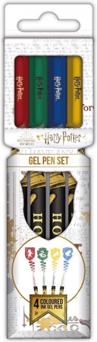 Blue Sky Studios Lot de 4 stylos gel Harry Potter avec écusson coloré et arme de papeterie