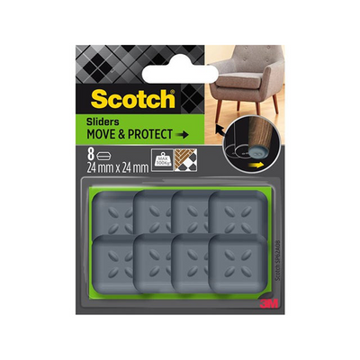 3m 1070701 - curseurs scotch® move protectauto-adhésifs gris 24mm x 24mm | 7 pièces