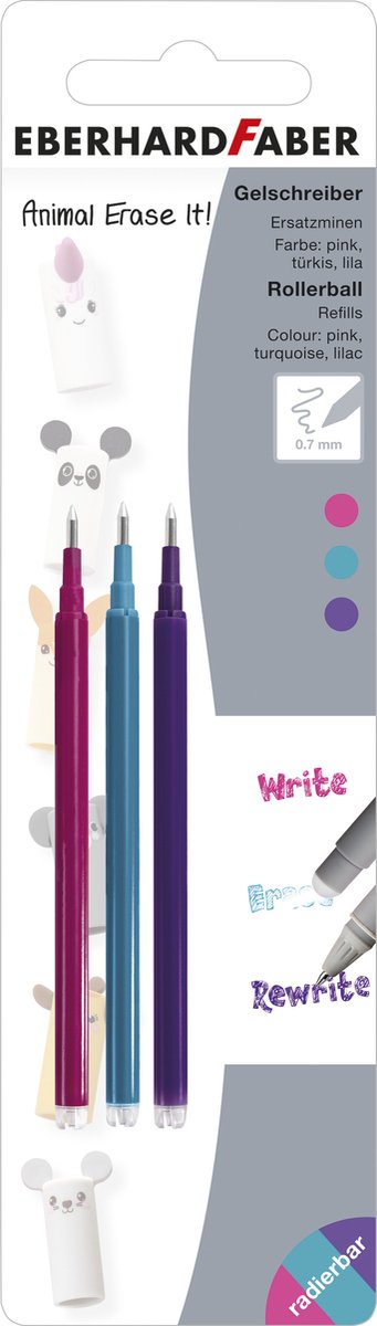 Stylo gel Eberhard Faber - recharge - 3 couleurs sur carte blister - ef-582154