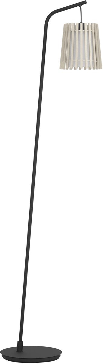 Lampadaire Eglo fattoria - e27 - 170 cm - noir|marron|blanc - bois | textile