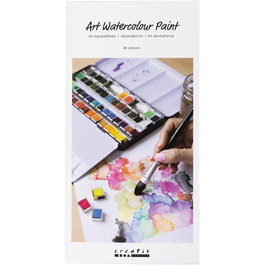 Peinture aquarelle art Creativ company, ½ godet, format 10x15x20 mm, couleurs standards, 48 couleurs 1 boîte
