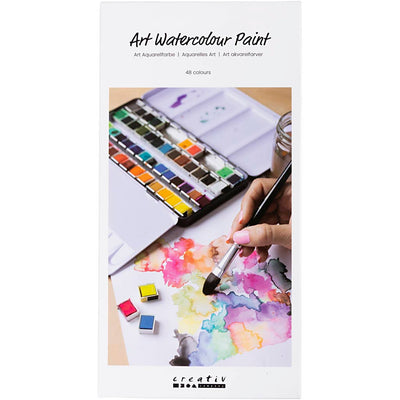 Peinture aquarelle art Creativ company, ½ godet, format 10x15x20 mm, couleurs standards, 48 couleurs 1 boîte