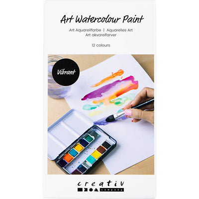 Peinture aquarelle art Creativ company, ½ godet, fleurs et paysages, taille 10x15x20 mm, différentes couleurs, 12 couleurs 1 pièce