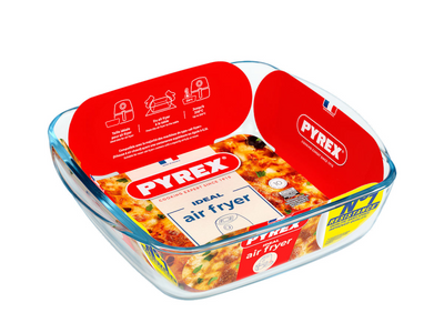 Plat de cuisson pour friteuse à air Pyrex 25x22x7 cm carré | 2 pièces