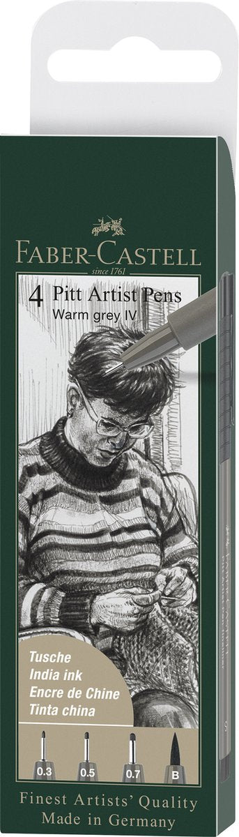 Faber-castell fineliner - stylo à dessin - stylo d'artiste Pitt - gris chaud iv - 4 pièces - fc-167169
