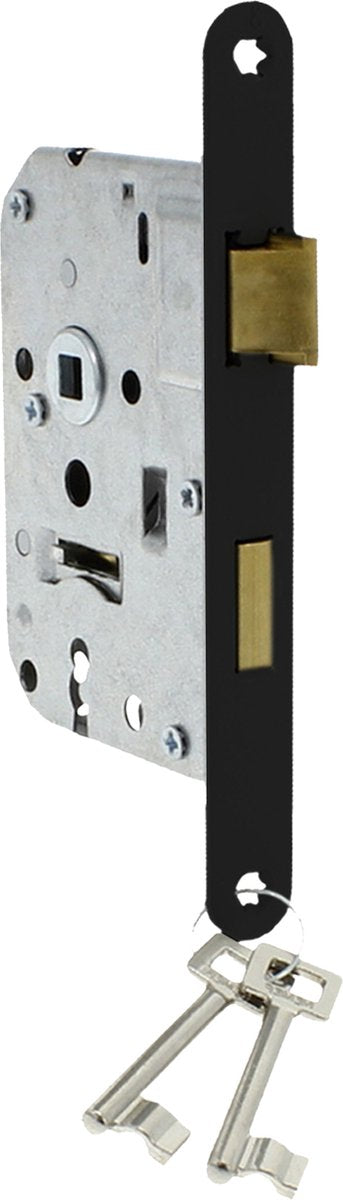 Serrure de porte Starx pour porte intérieure - Serrure de porte de pièce avec plaque frontale noire - Serrure avec clés - 50 x 56 mm