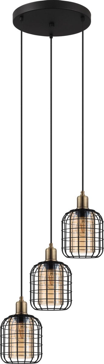 Lampe à suspension Eglo Chisle - e27 - ø 42,5 cm - verre, acier - ambre noir