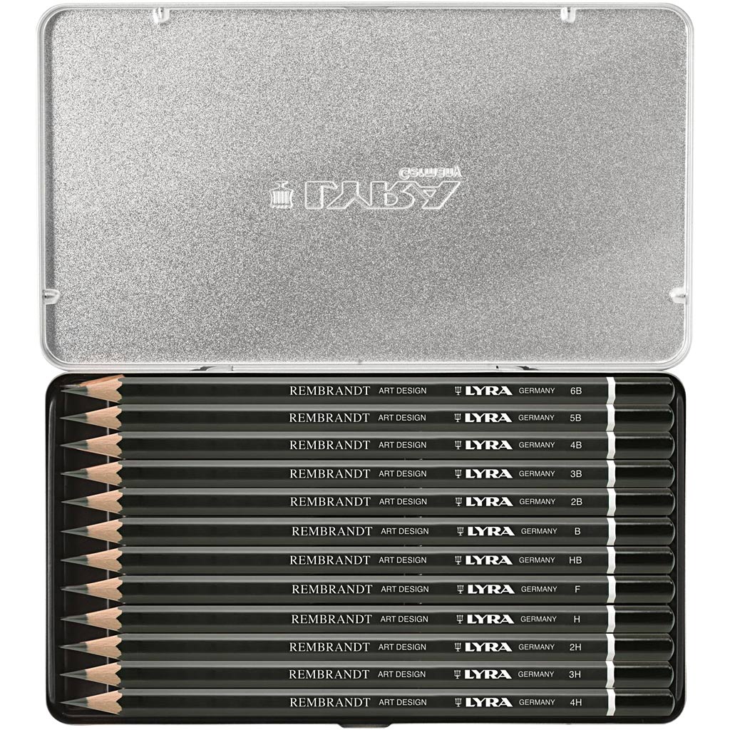 Lyra Art Design Drawing Crayons, B, 2B, 3B, 4B, 5B, 6B, HB, H, 2H, 3H, 4H, F, 12 pièces 1 boîte