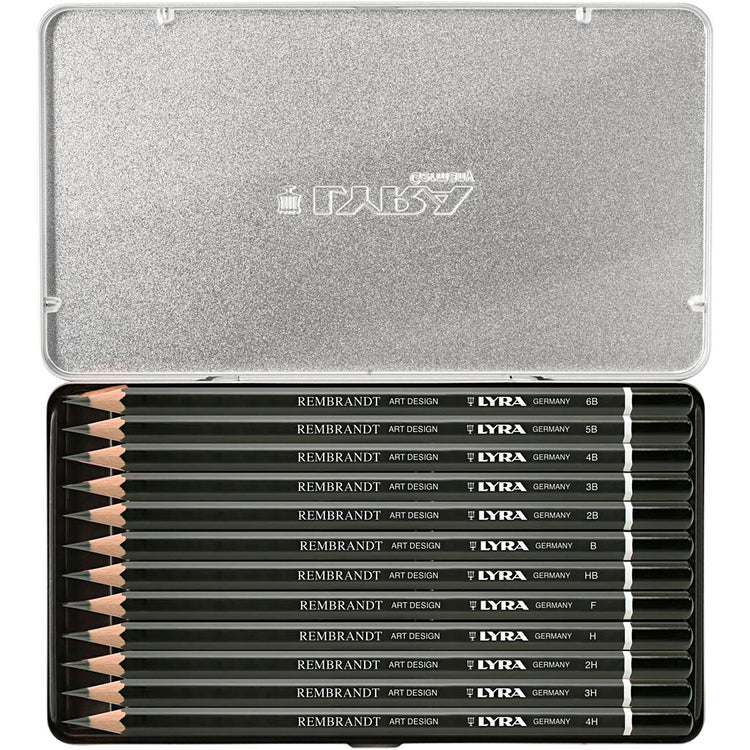 Lyra Art Design Drawing Crayons, B, 2B, 3B, 4B, 5B, 6B, HB, H, 2H, 3H, 4H, F, 12 pièces 1 boîte