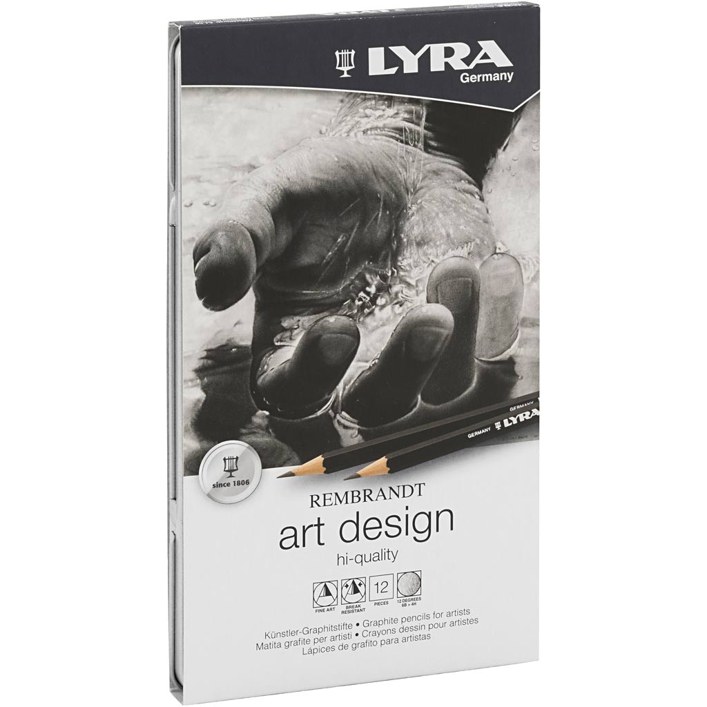 Lyra Art Design Drawing Crayons, B, 2B, 3B, 4B, 5B, 6B, HB, H, 2H, 3H, 4H, F, 12 pièces 1 boîte