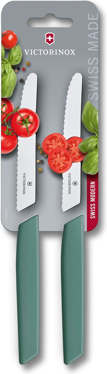 Victorinox swiss modern - couteau à tomates - 11cm - 2 pièces - acier inoxydable - vert sauge