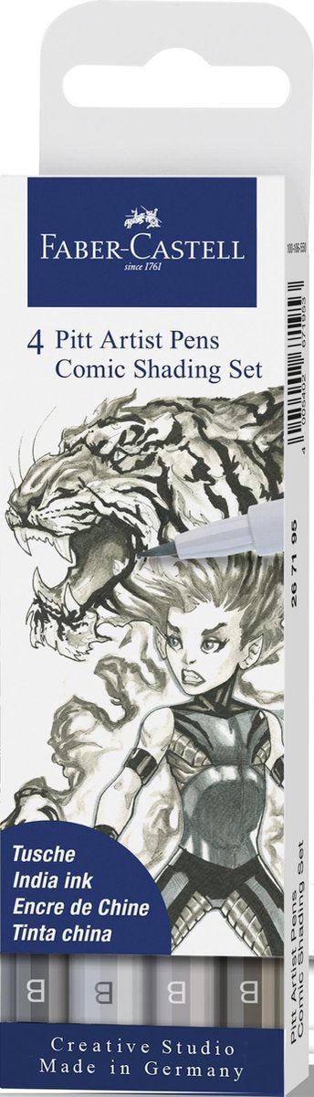 Stylo à dessin Faber-castell - stylo pinceau - stylo artiste Pitt - bande dessinée - 4 pièces - fc-267195