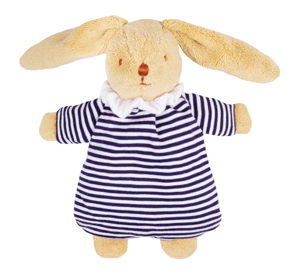 Hochet lapin câlin rayé bleu-blanc