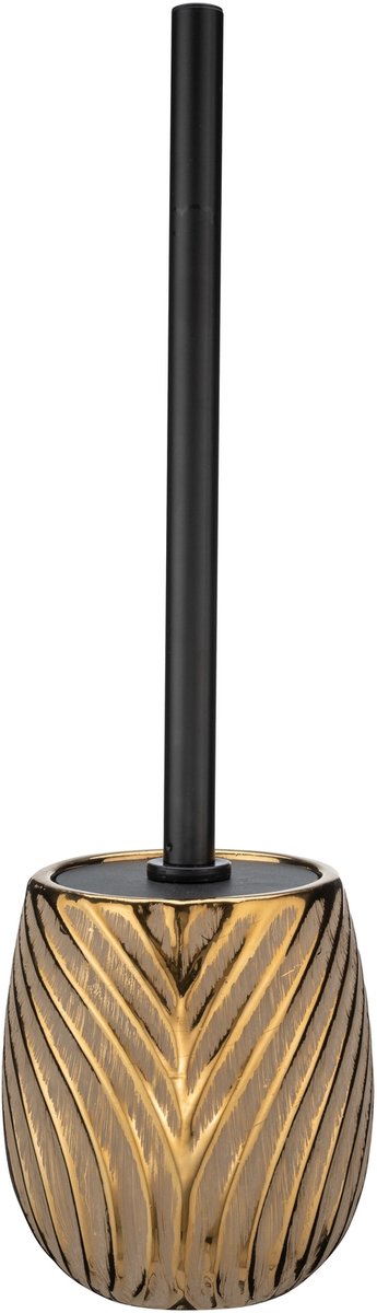 Wenko porte-brosse de toilette idro céramique dorée avec structure et couvercle en silicone - brosse de toilette avec support - brosse de toilette avec support autoportante