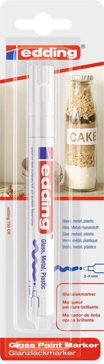 Marqueur peinture Edding 750 blanc - 2-4 mm - résistant à la chaleur et à la lumière - convient pour le marquage permanent, la décoration, le dessin sur le verre, le métal, le plastique et le papier couché