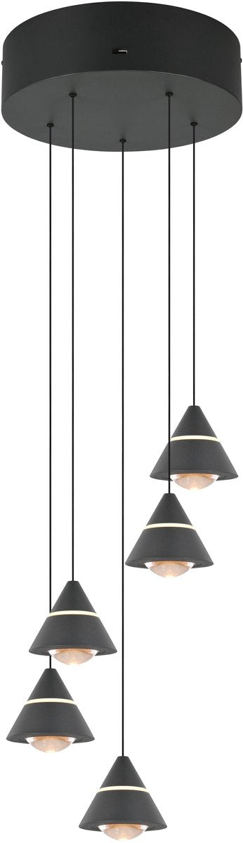 Trio Romeo - lampe suspendue - noir mat - incl. 5x SMD 7 W - montage au plafond - réglable en hauteur en continu - interrupteur DIP - non dimmable