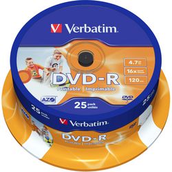 DVD-R imprimable 4,7 Go verbatim 16x 25 pièces