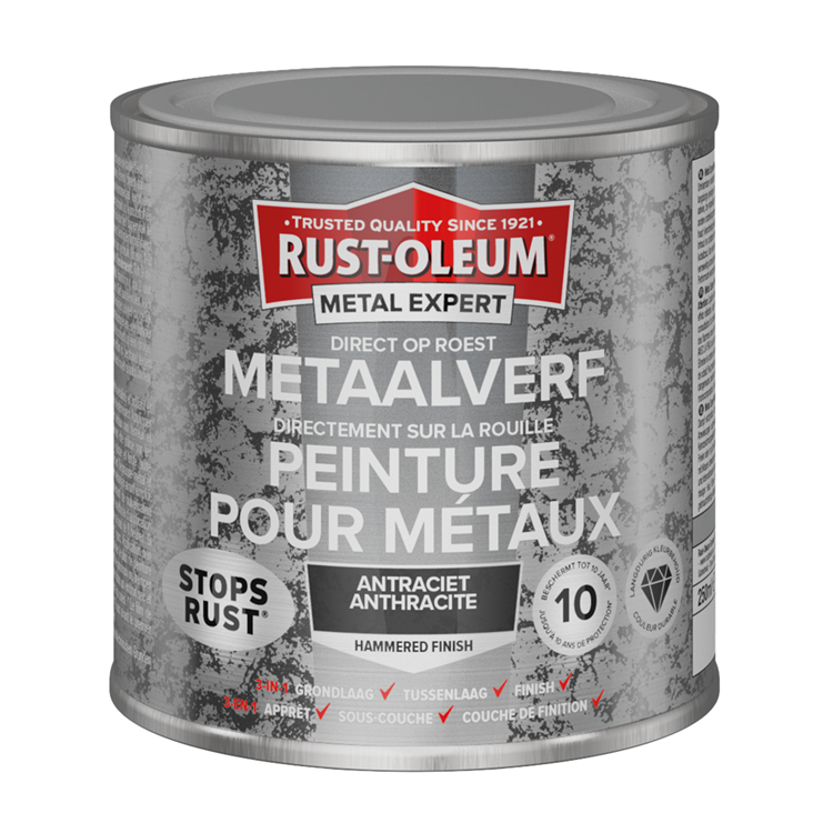 Rust-oleum 1071365 - finition martelée - anthracite - 250ml directement sur rouille - peinture métal | 1 pièce