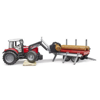 Bruder Massey Ferguson 7480 avec chargeur frontal et remorque en bois