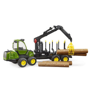 Bruder John Deere 1210E Verrant avec quatre troncs d'arbres et