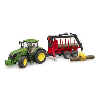 Bruder John Deere 7R 350 avec remorque et 4 troncs d'arbres
