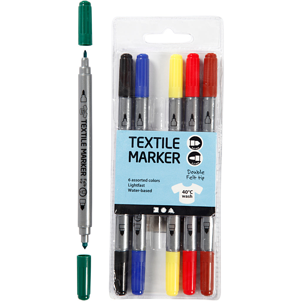 Marqueurs textiles à double assise - Couleurs de base, 6e.