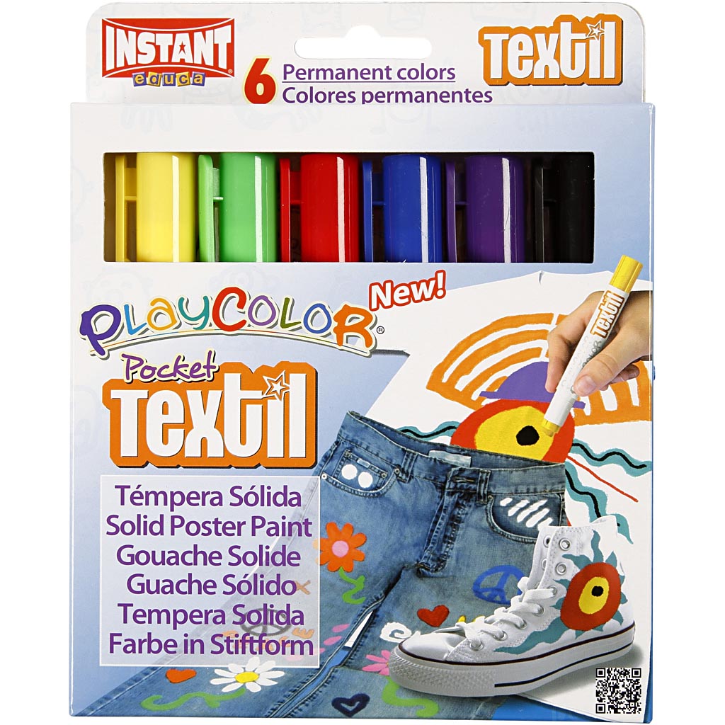 Peinture textile Playcolor® playcolor, l : 14 cm, différentes couleurs, 5 g, 6 pièces 1 boîte