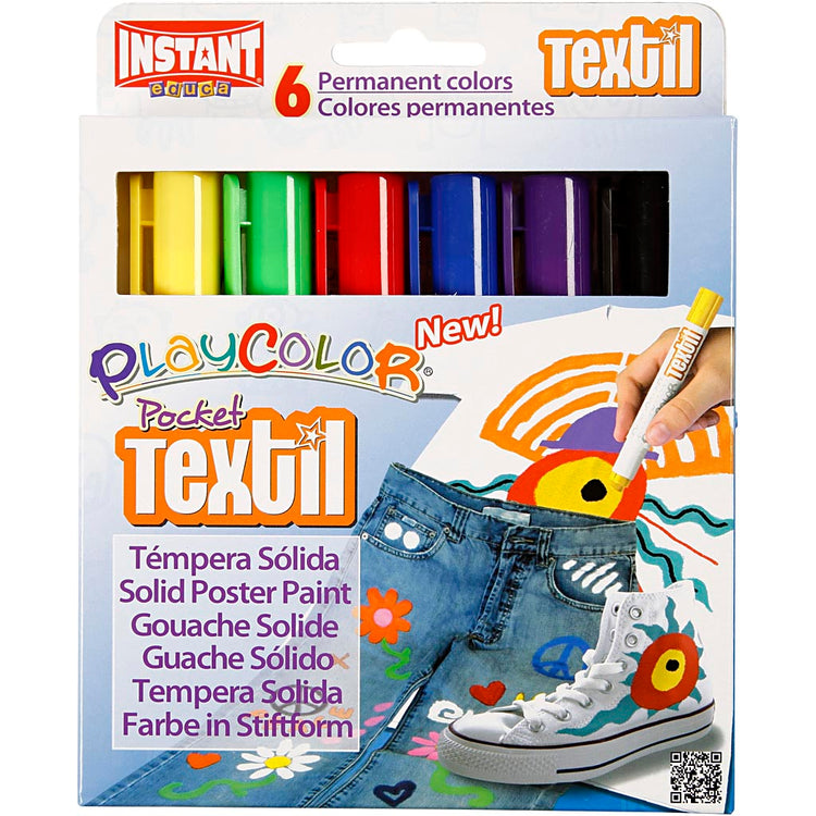 Peinture textile Playcolor® playcolor, l : 14 cm, différentes couleurs, 5 g, 6 pièces 1 boîte
