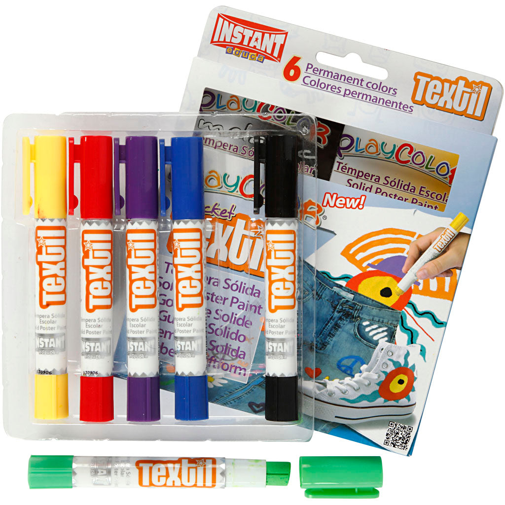 Peinture textile Playcolor® playcolor, l : 14 cm, différentes couleurs, 5 g, 6 pièces 1 boîte