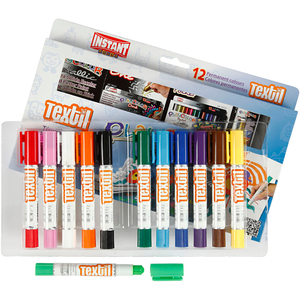 Peinture textile Playcolor® playcolor, l : 14 cm, différentes couleurs, 5 g, 12 pièces 1 boîte