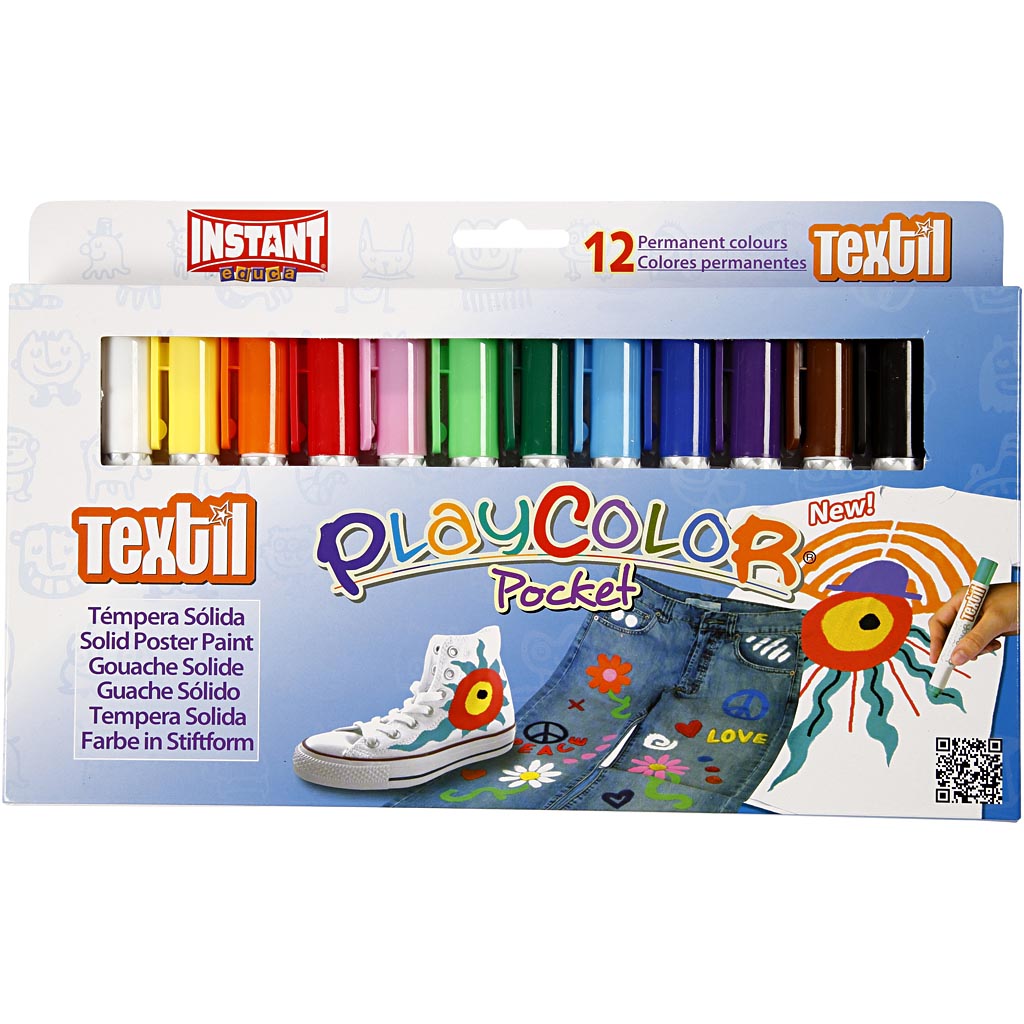 Peinture textile Playcolor® playcolor, l : 14 cm, différentes couleurs, 5 g, 12 pièces 1 boîte