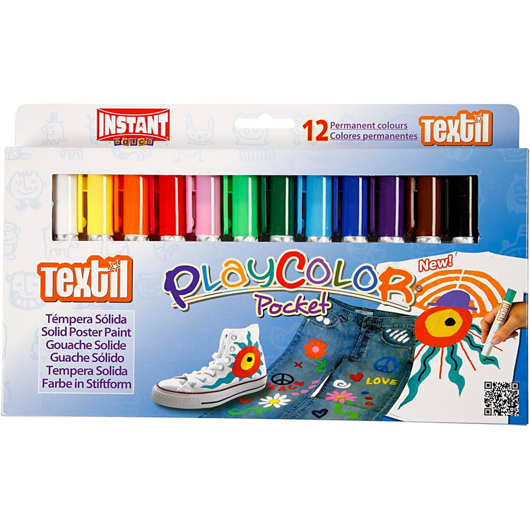 Peinture textile Playcolor® playcolor, l : 14 cm, différentes couleurs, 5 g, 12 pièces 1 boîte