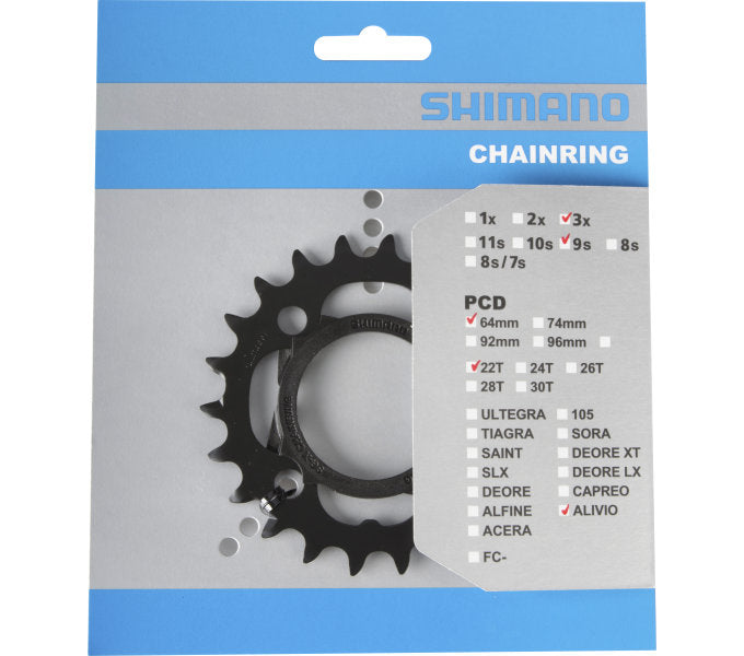 Plateau Shimano 22T Alivio FC-M4000 FC-M4050 9 vitesses avec protection de chaîne noir