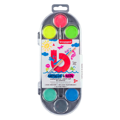 Bruynzeel Kids Watercolor Set de 12 couleurs néon métalliques