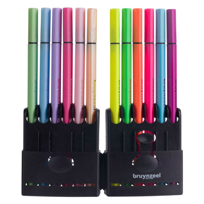 Bruynzeel Fineliner Set Pastel néon, 12 couleurs