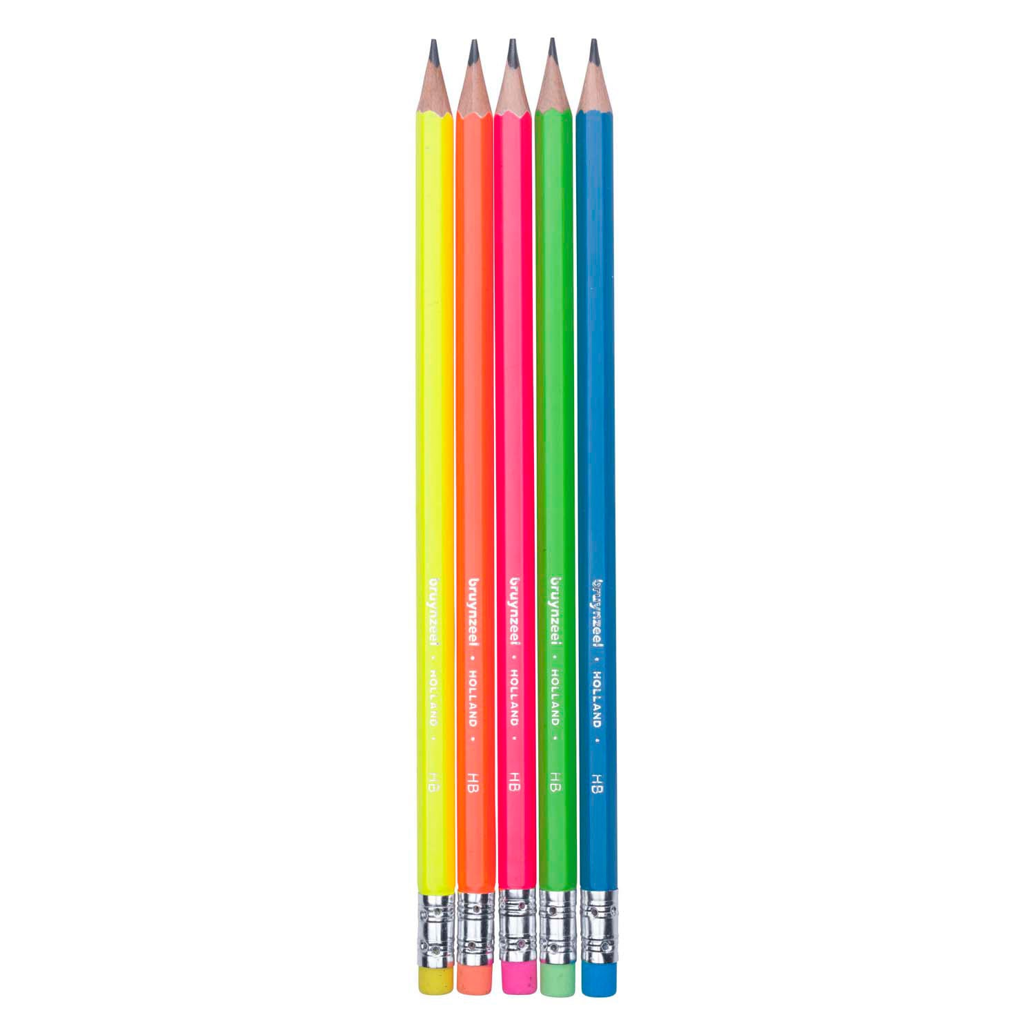 Ensemble de crayons Bruynzeel Graphite Neon, 5 hb crayons avec gomme