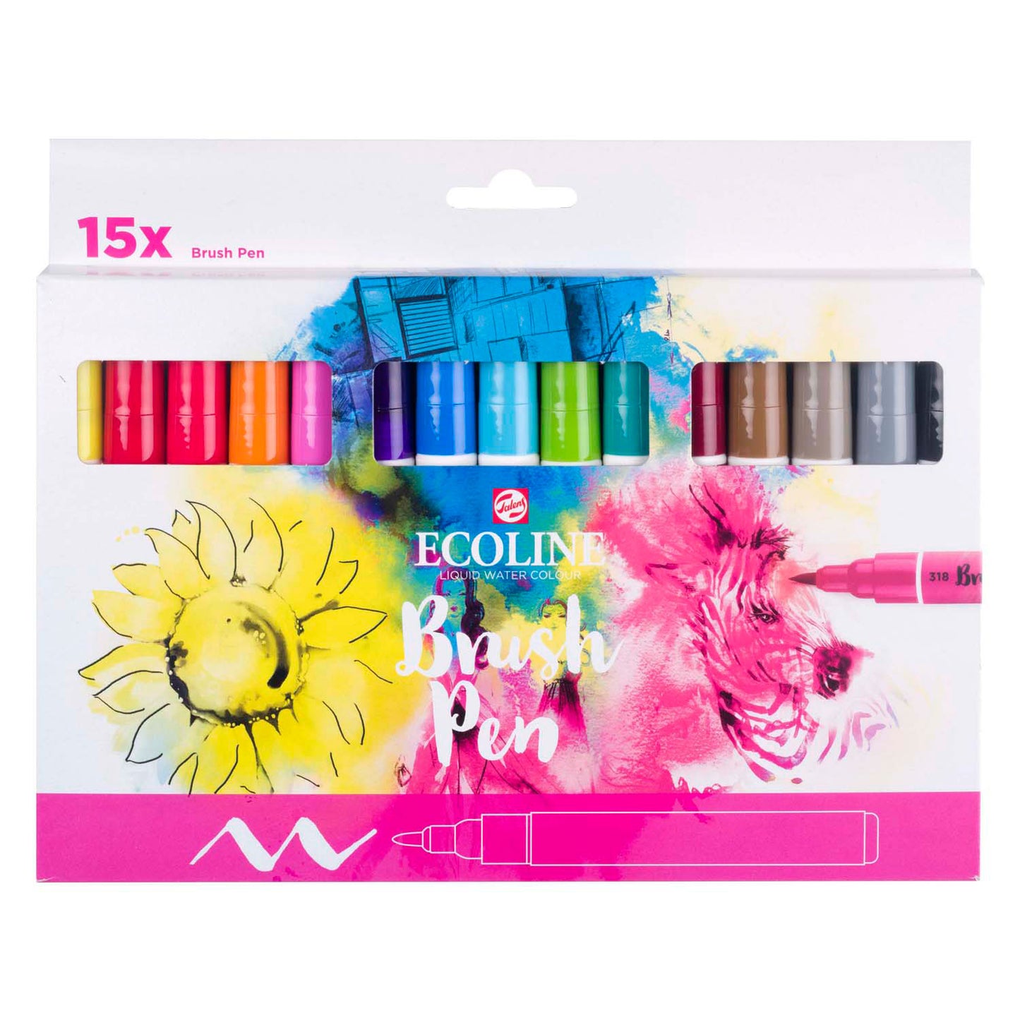 Ensemble de stylo à brosse écoline bruynzéel, 15 couleurs