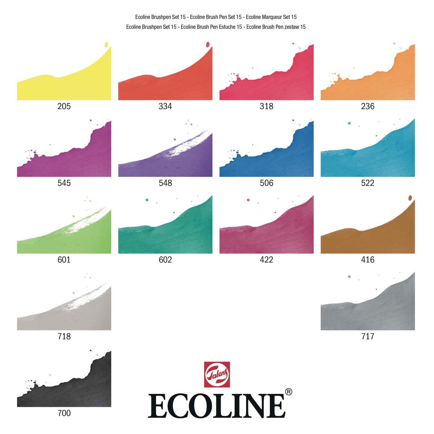 Ensemble de stylo à brosse écoline bruynzéel, 15 couleurs