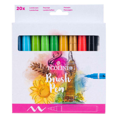 Bruynzeel Ecoline Brush Brush Pen Set Landscapes, 20 couleurs