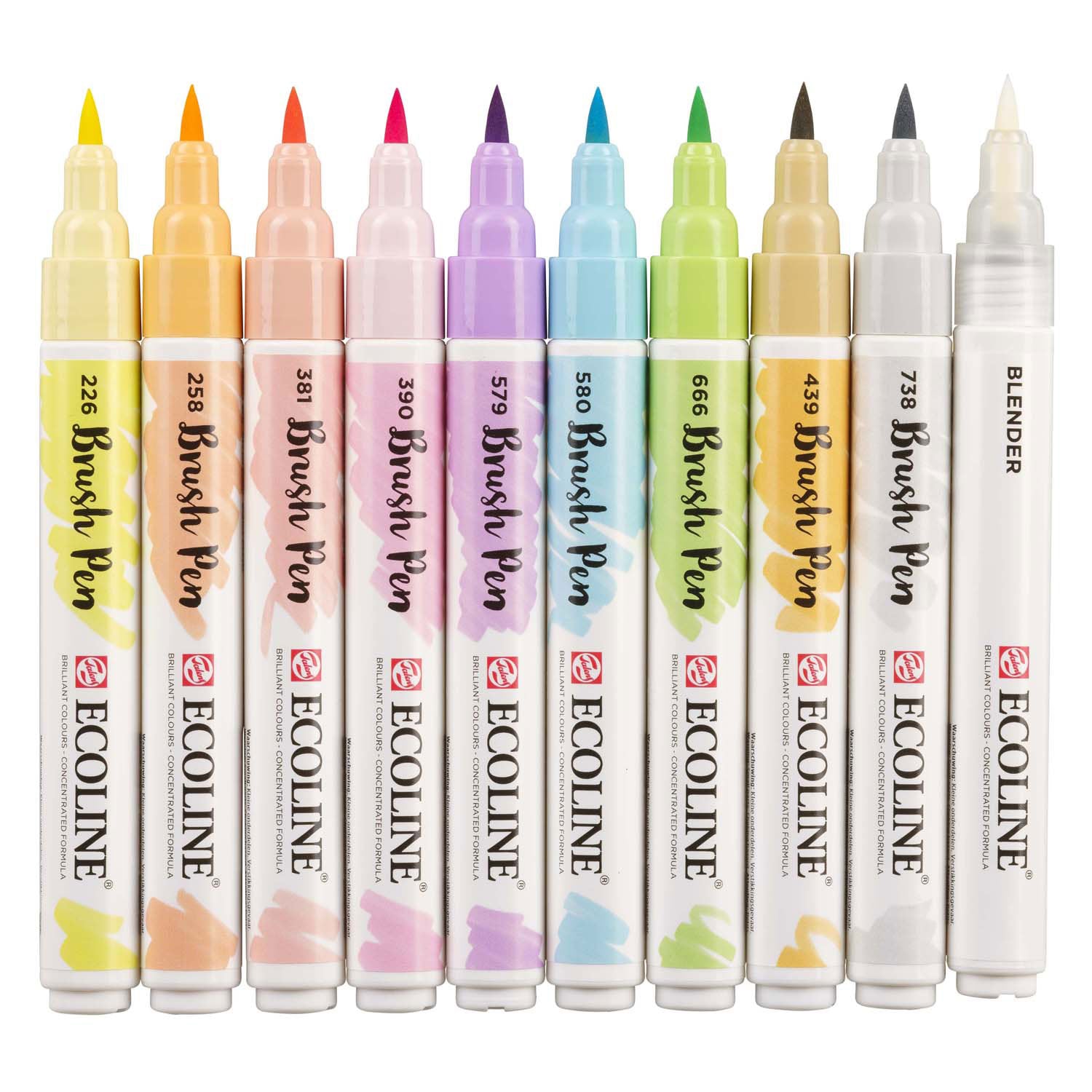 Bruynzeel Ecoline Brush Brush Pen Set Pastel, 10 couleurs