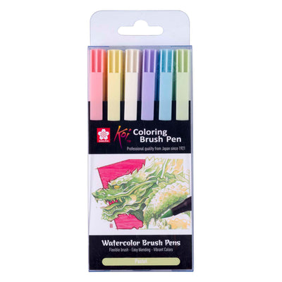 SAKURA KOI COLORING BRUSH Set Pastel, 6 couleurs