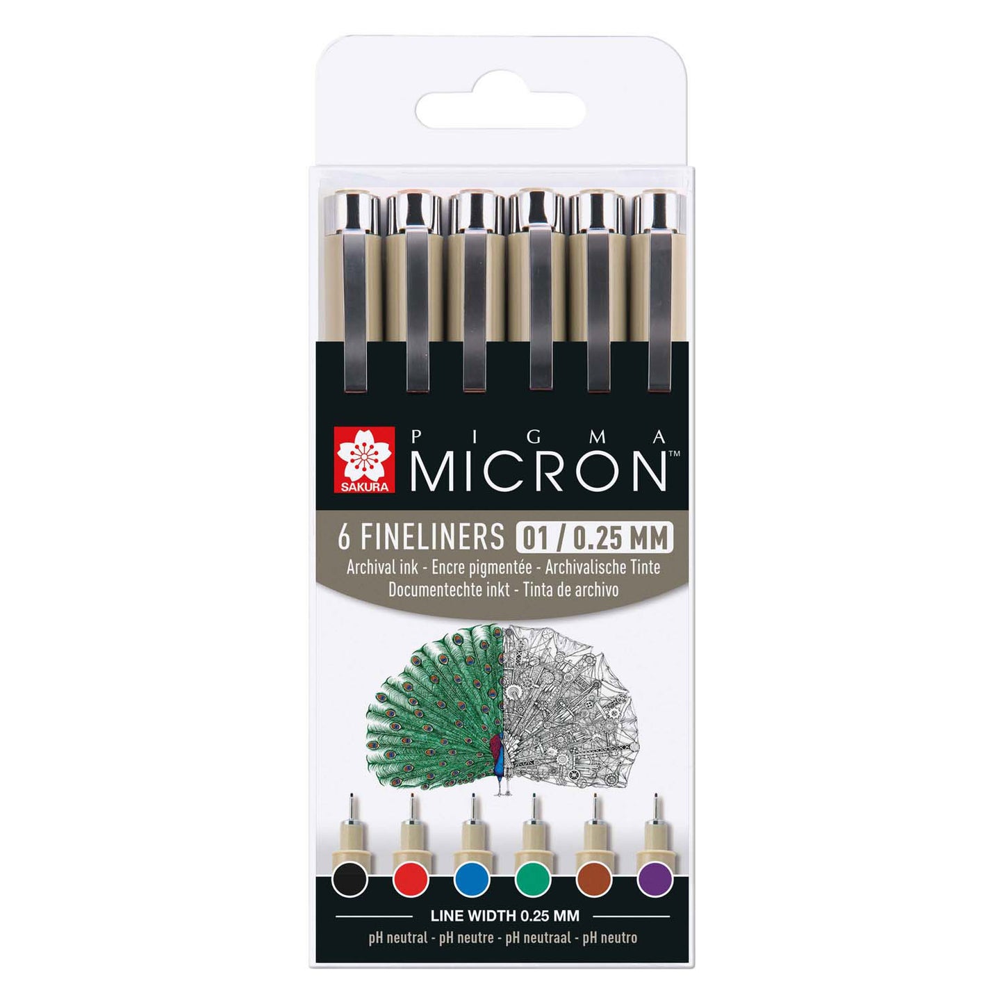 Sakura Pigma Micron 01 Pouche avec 6 couleurs de base