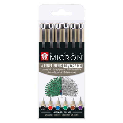 Sakura Pigma Micron 01 Pouche avec 6 couleurs de base