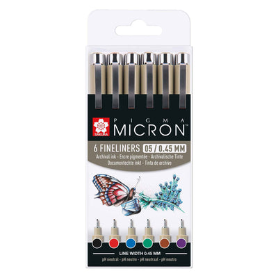 SAKURA PIGMA MICRON 05 POCKE avec 6 couleurs de base
